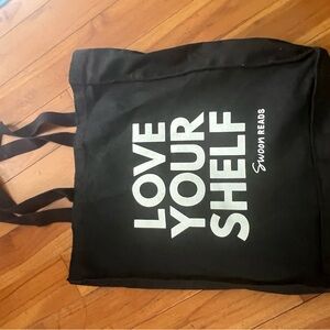 Black Tote Bag with White Text